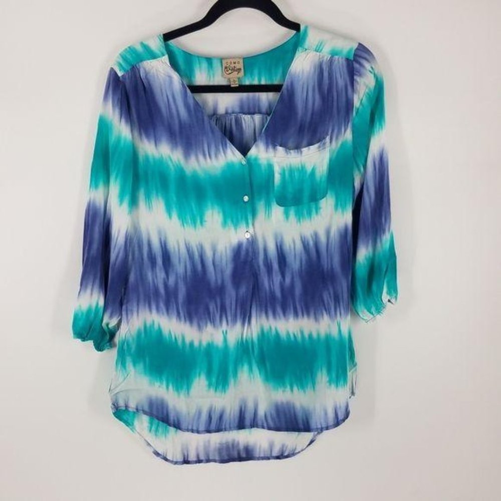 Como vintage blue purple tie dye blouse